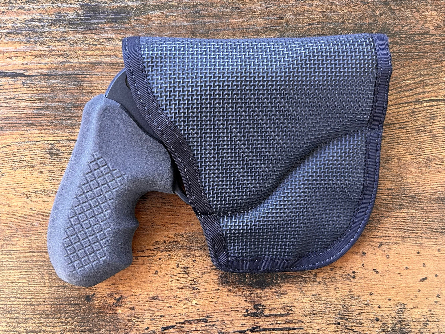 Ruger LCR with Recoil Rider CCW Grips in the DeSantis gunhide holster for pocket carry.
