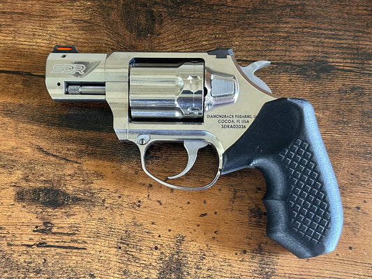 Concealed carry grips for the hammered Diamondback SDR revolver. Before, wheelgun folks had to choose between shooting comfort (rubber grips) or carry comfort (wood or G10 grips). Recoil Rider revolver grips provide both, featuring the recoil absorption of rubber grips with the snag-free comfort of wooden grips. Plus, they reduce the weight for easier carry and improve the grip angle of your Diamondback SDR for a more natural point-of-aim. Perfect if you're carrying your revolver AIWB or in the pocket.