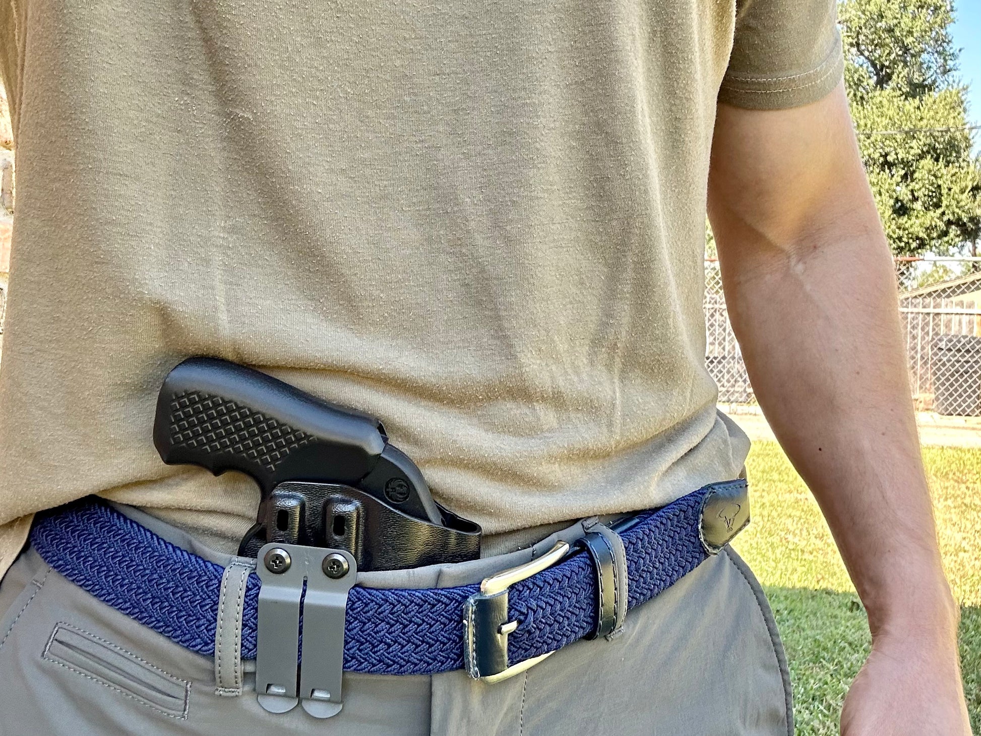 Conceal carrying Appendix (AIWB) the Ruger LCR Revolver with Recoil Rider Boot Grips and the Harry's Holster Icon 2.0 Kydex Holster.