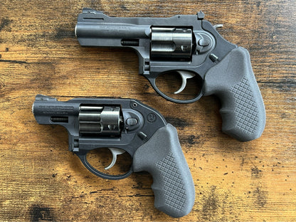 "Zero-compromise" concealed carry grips for the Ruger LCR and LCRx revolvers. Before, wheelgun folks had to choose between shooting comfort (rubber grips) or carry comfort (wood or G10 grips). Recoil Rider revolver grips provide both, featuring the recoil absorption of rubber grips with the snag-free comfort of wooden grips. Plus, they reduce the weight for easier carry. If you're carrying your revolver AIWB or in the pocket, these utilitarian grips will provide a superior shooting and CCW experience.