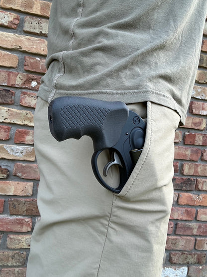 Ruger LCR pocket carry with Recoil Rider Revolver Grips.