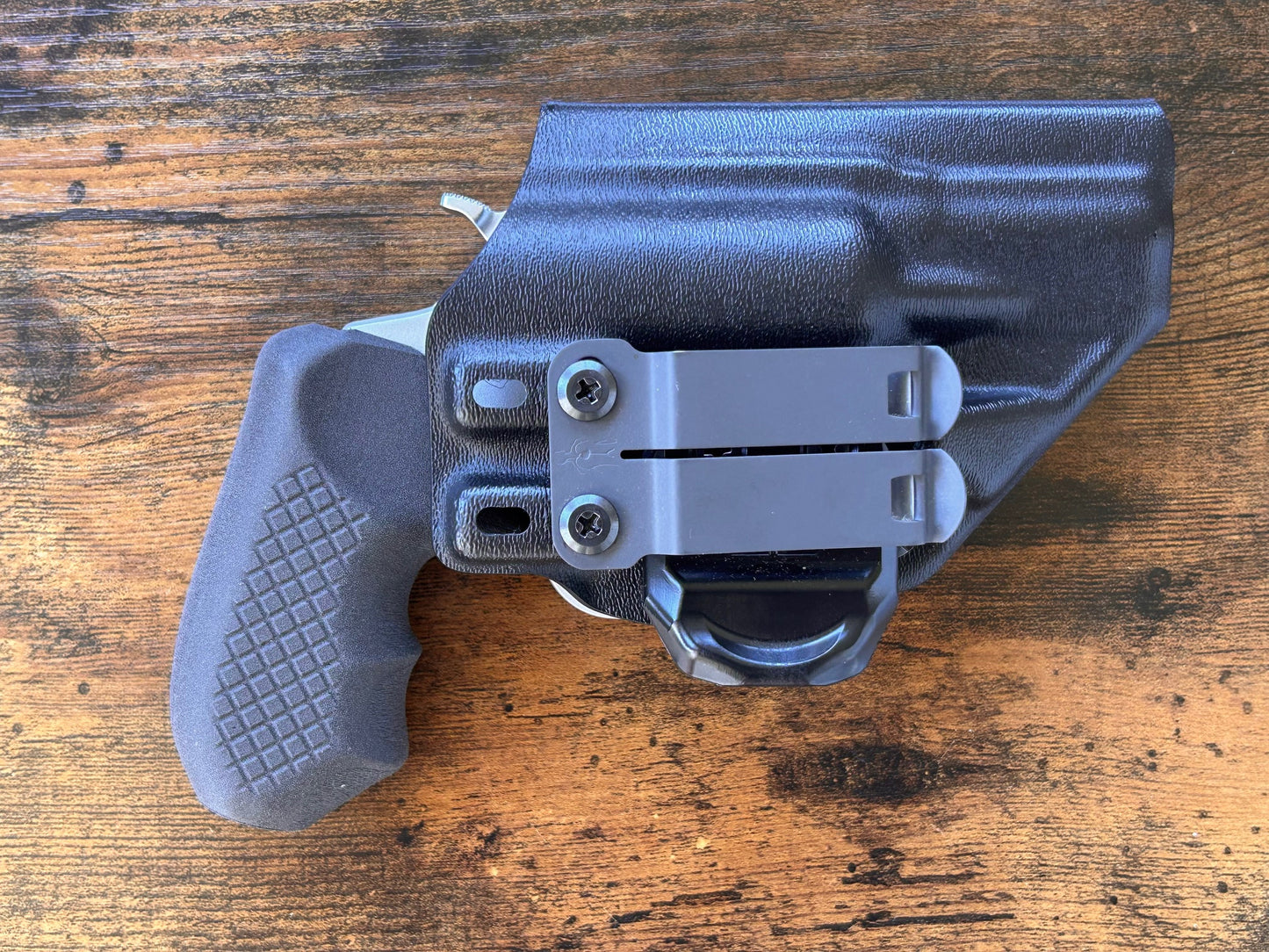 Taurus 856 with Recoil Rider CCW Grips in the Harry's Holster Icon 2.0 for appendix carry.