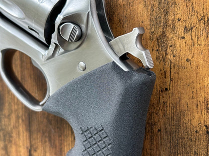 "Zero-compromise" concealed carry grips for the Ruger SP101 revolver. Before, wheelgun folks had to choose between shooting comfort (rubber grips) or carry comfort (wood or G10 grips). Recoil Rider revolver grips provide both, featuring the recoil absorption of rubber grips with the snag-free comfort of wooden grips. Plus, they reduce the weight for easier carry and improve the grip angle of your Ruger SP101 for a more natural point-of-aim. CCW grips for folks who carry their Ruger SP101 Appendix.