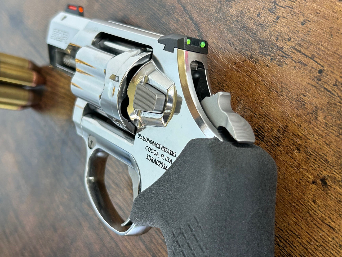 Concealed carry grips for the hammered Diamondback SDR revolver. Before, wheelgun folks had to choose between shooting comfort (rubber grips) or carry comfort (wood or G10 grips). Recoil Rider revolver grips provide both, featuring the recoil absorption of rubber grips with the snag-free comfort of wooden grips. Plus, they reduce the weight for easier carry and improve the grip angle of your Diamondback SDR for a more natural point-of-aim. Perfect if you're carrying your revolver AIWB or in the pocket.