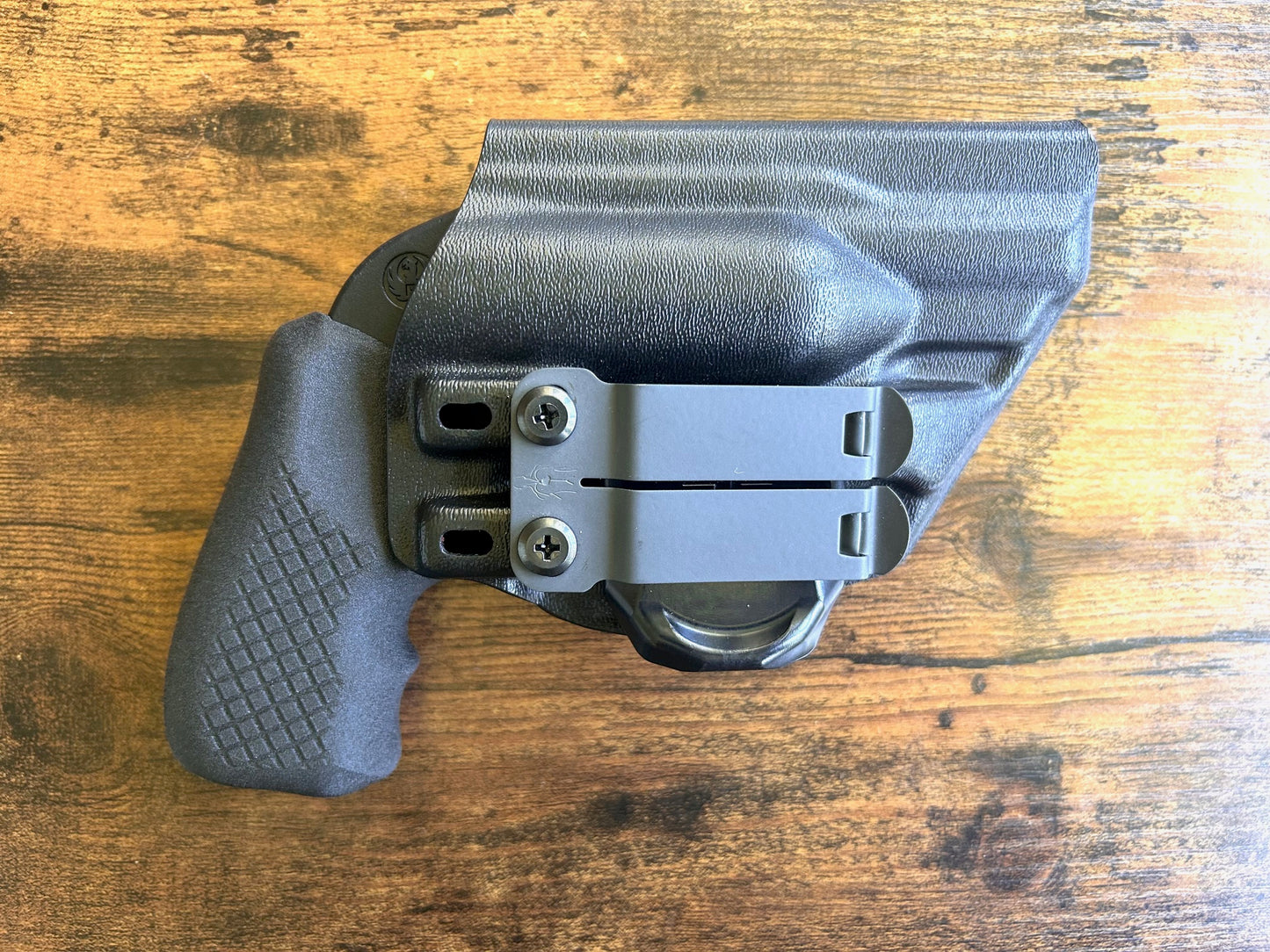 Ruger LCR with Recoil Rider Boot Grips in the Harry's Holster Icon 2.0 Kydex Holster for appendix holster.