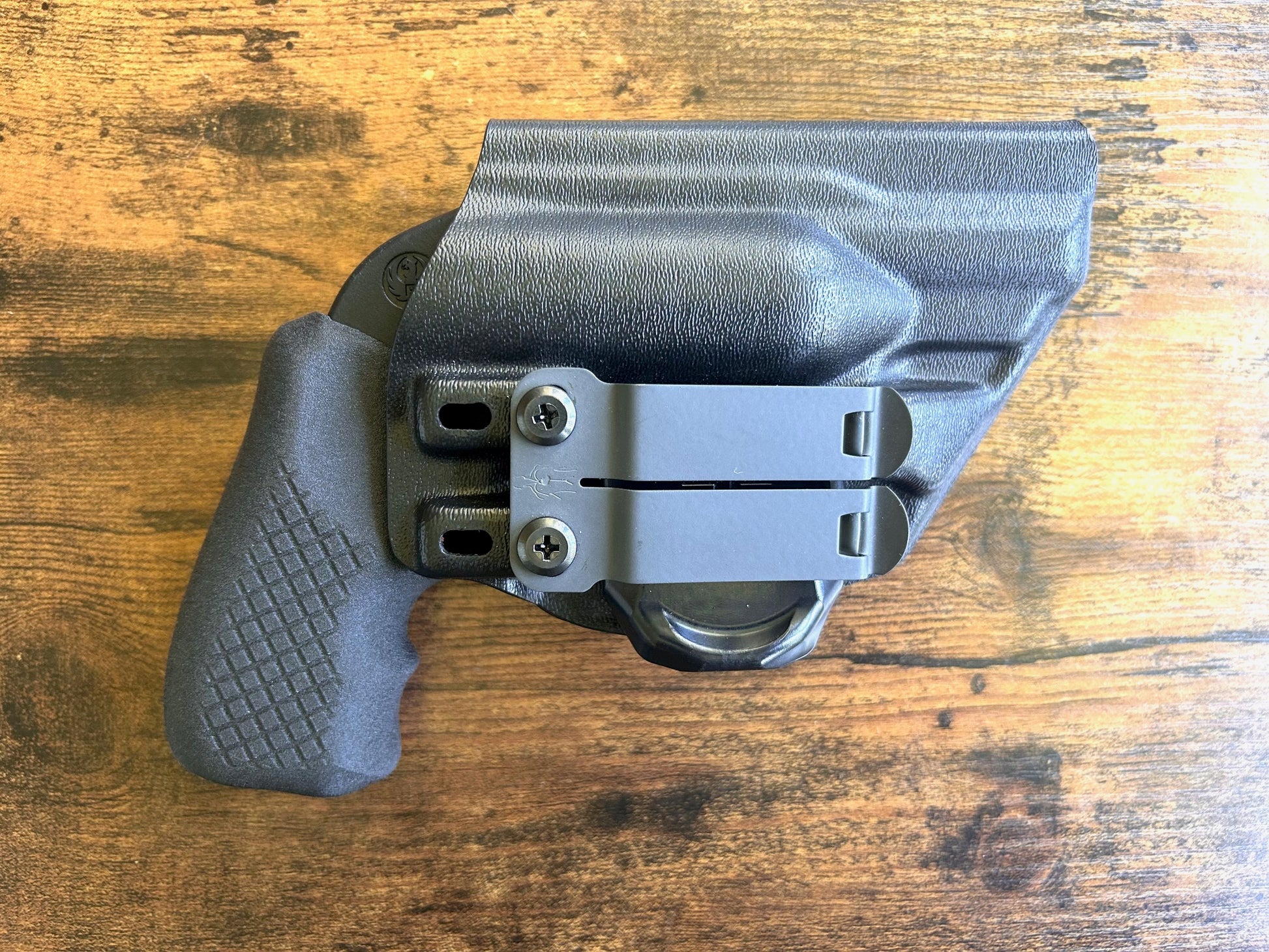 Ruger LCR with Recoil Rider Boot Grips in the Harry's Holster Icon 2.0 Kydex Holster for appendix holster.