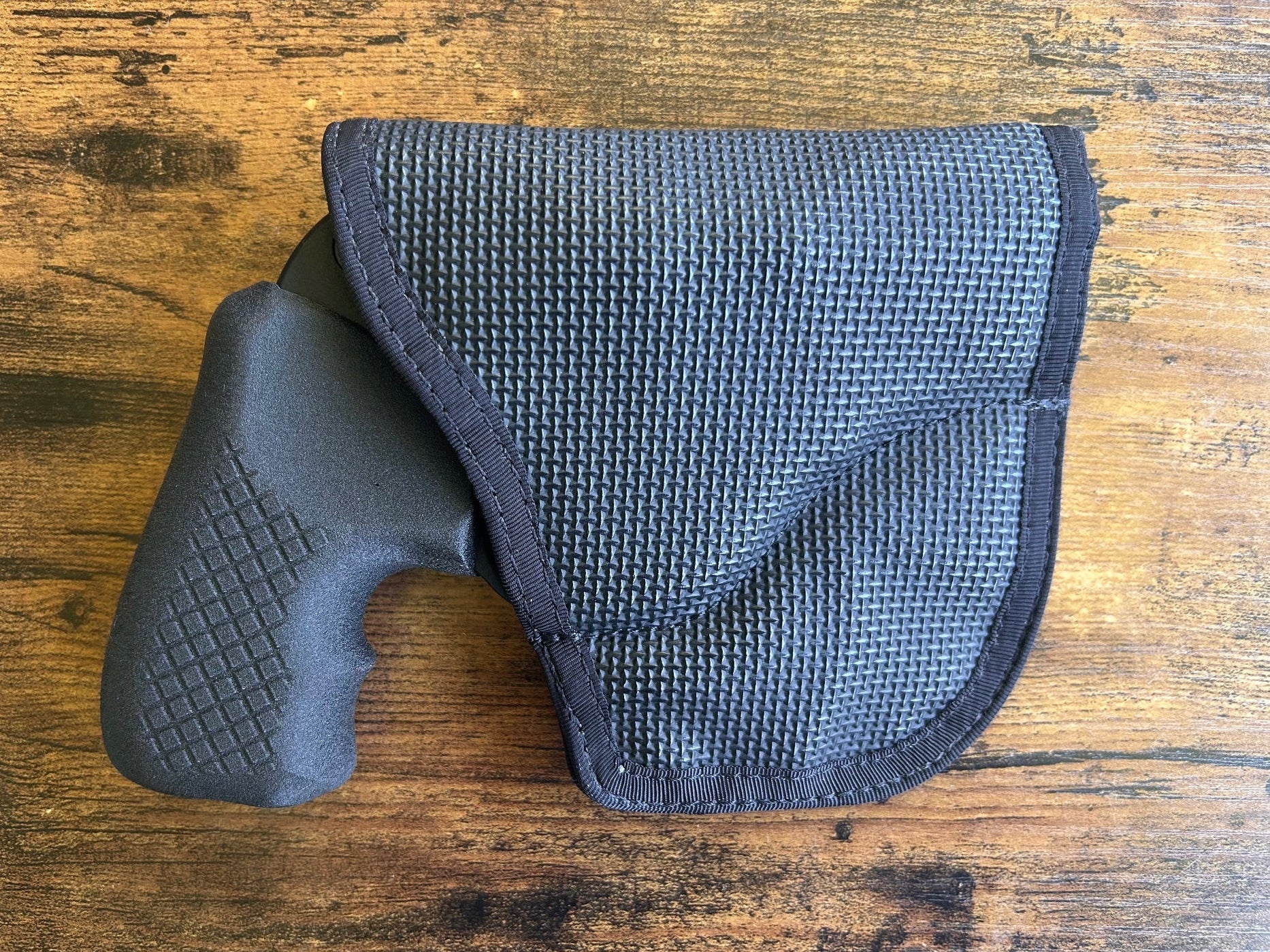 Ruger LCR with Recoil Rider Boot Grips in the DeSantis gunhide holster for pocket carry.