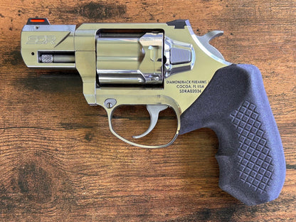 Concealed carry grips for the hammered Diamondback SDR revolver. Before, wheelgun folks had to choose between shooting comfort (rubber grips) or carry comfort (wood or G10 grips). Recoil Rider revolver grips provide both, featuring the recoil absorption of rubber grips with the snag-free comfort of wooden grips. Plus, they reduce the weight for easier carry and improve the grip angle of your Diamondback SDR for a more natural point-of-aim. Perfect if you're carrying your revolver AIWB or in the pocket.