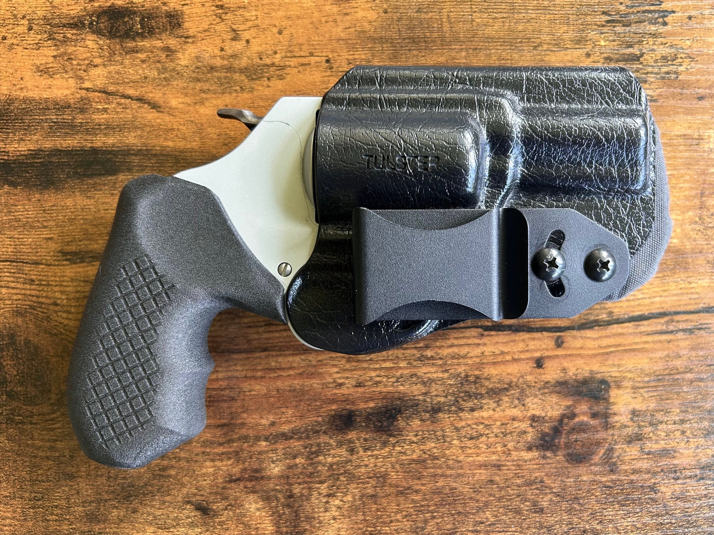 External hammer j-frame (model 637) with Tulster Rath, Vedder clip, and Mastermind pillow for appendix carry.