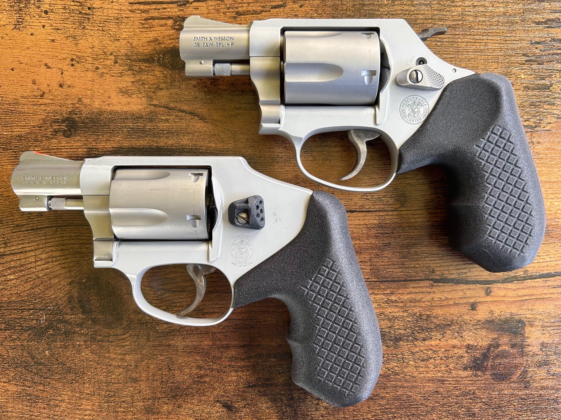 Concealed carry grips for the Smith and Wesson J-Frame line. Before, wheelgun folks had to choose between shooting comfort (rubber grips) or carry comfort (wood or G10 grips). Recoil Rider revolver grips provide both, featuring the recoil absorption of rubber grips with the snag-free comfort of wooden grips. Plus, they reduce the weight for easier carry and improve the grip angle of your S&W J-Frame for a more natural point-of-aim. Easily carry your revolver AIWB or in the pocket.