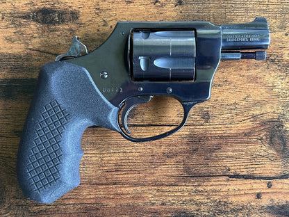 Charter Arms Undercover with Recoil Rider revolver grips. Hammer is in the cocked position to demonstrate full clearance in single action only. This Charter Arms is an early Bridgeport model.